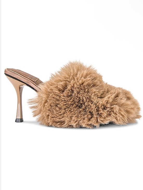 Jeffrey Campbell Shoes - Jeffrey Campbell Binx-F Fur Fuzzy Slip on Mule Heels in Beige Tan Combo Size 8
